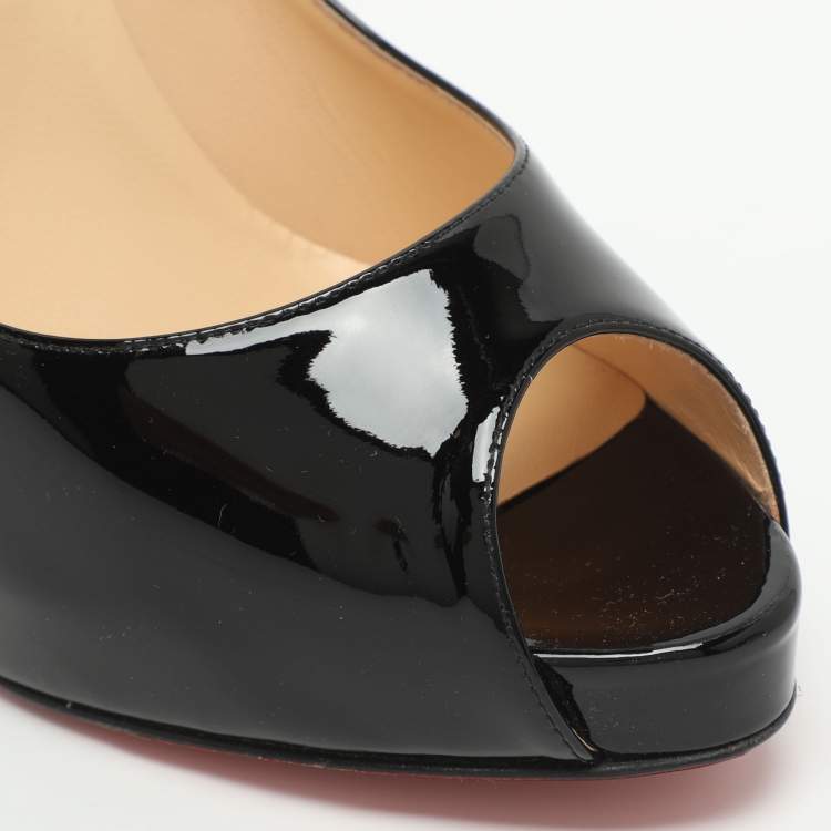 مملوكة مسبقًا Christian Louboutin New Very Prive Size 42 Black/Grey Snake Print Patent Leather Peep Toe Pumps