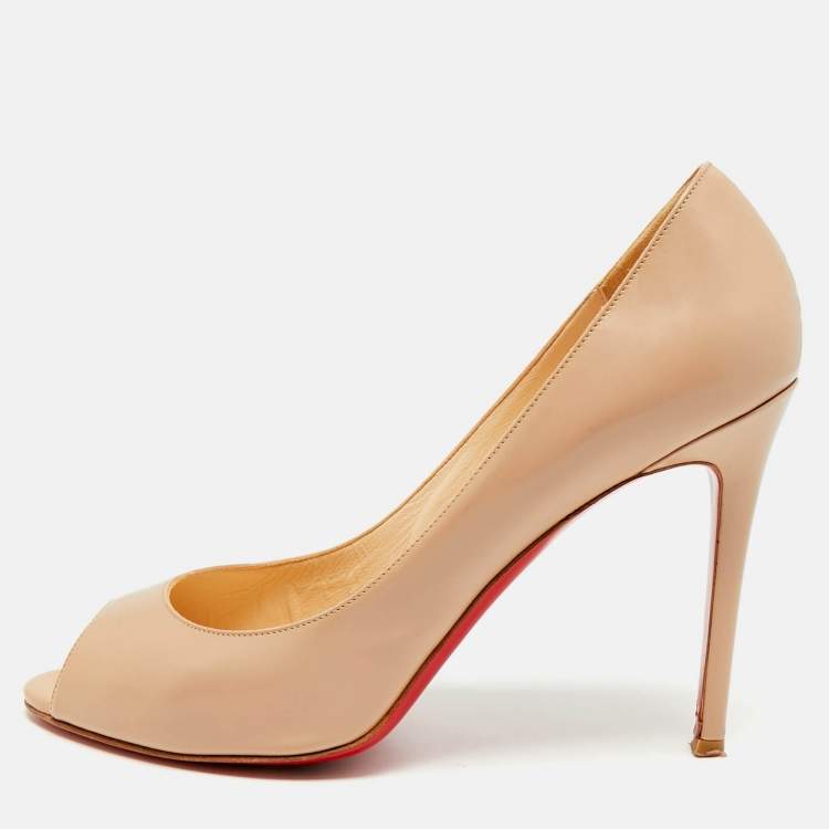 Pre Owned Christian Louboutin YouYou Size 42 Beige Leather Peep Toe Pumps