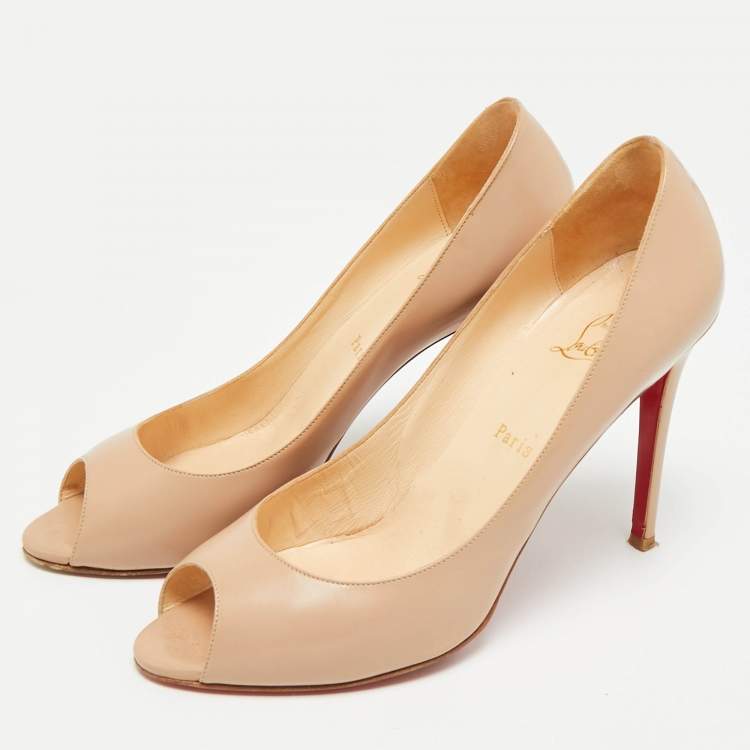 Pre Owned Christian Louboutin YouYou Size 42 Beige Leather Peep Toe Pumps
