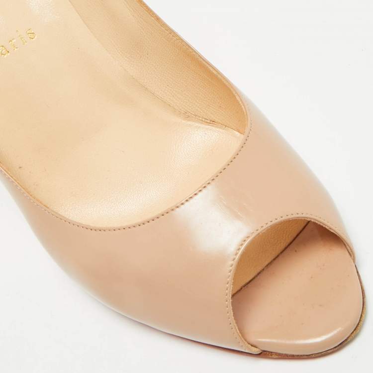 Pre Owned Christian Louboutin YouYou Size 42 Beige Leather Peep Toe Pumps
