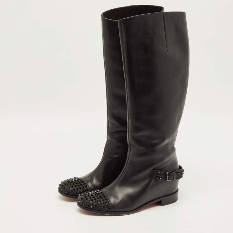 Pre Owned Christian Louboutin Egoutina Size 39.5 Black Leather Knee Length Boots