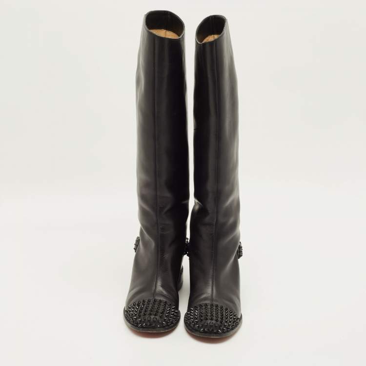 Pre Owned Christian Louboutin Egoutina Size 39.5 Black Leather Knee Length Boots