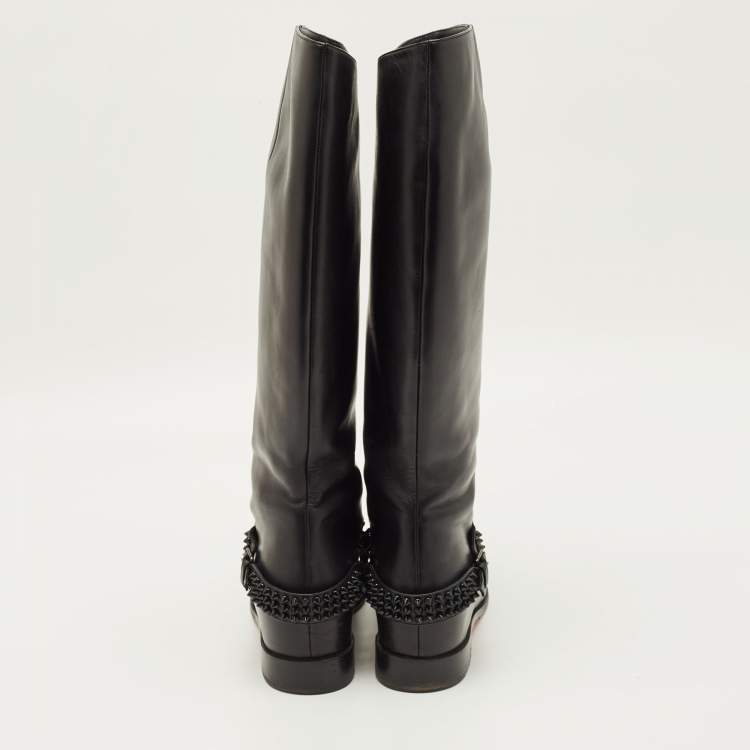 Pre Owned Christian Louboutin Egoutina Size 39.5 Black Leather Knee Length Boots