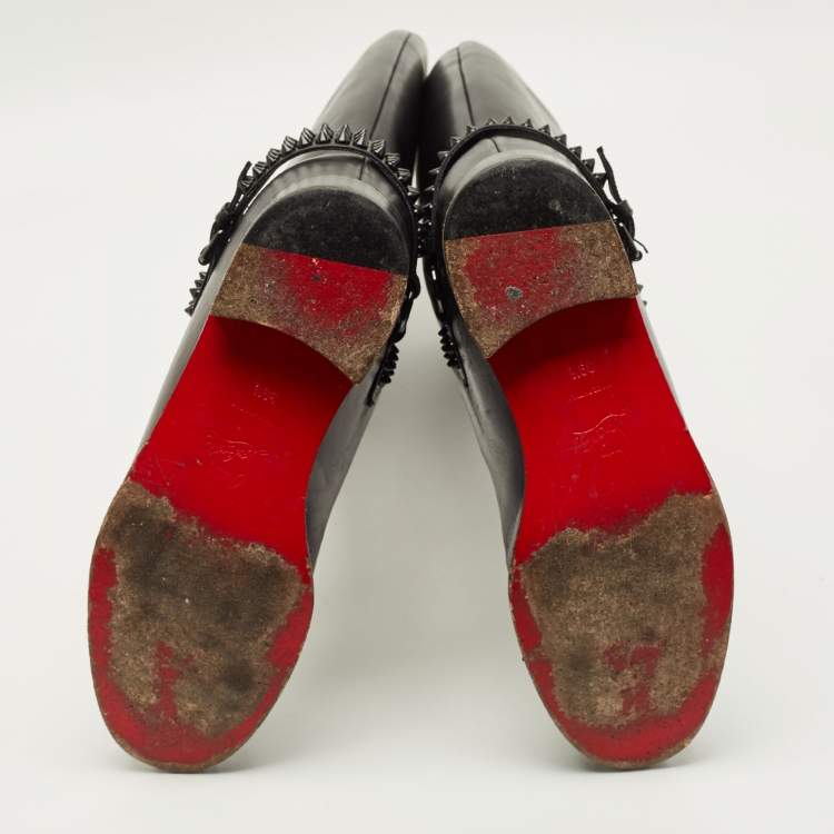 Pre Owned Christian Louboutin Egoutina Size 39.5 Black Leather Knee Length Boots