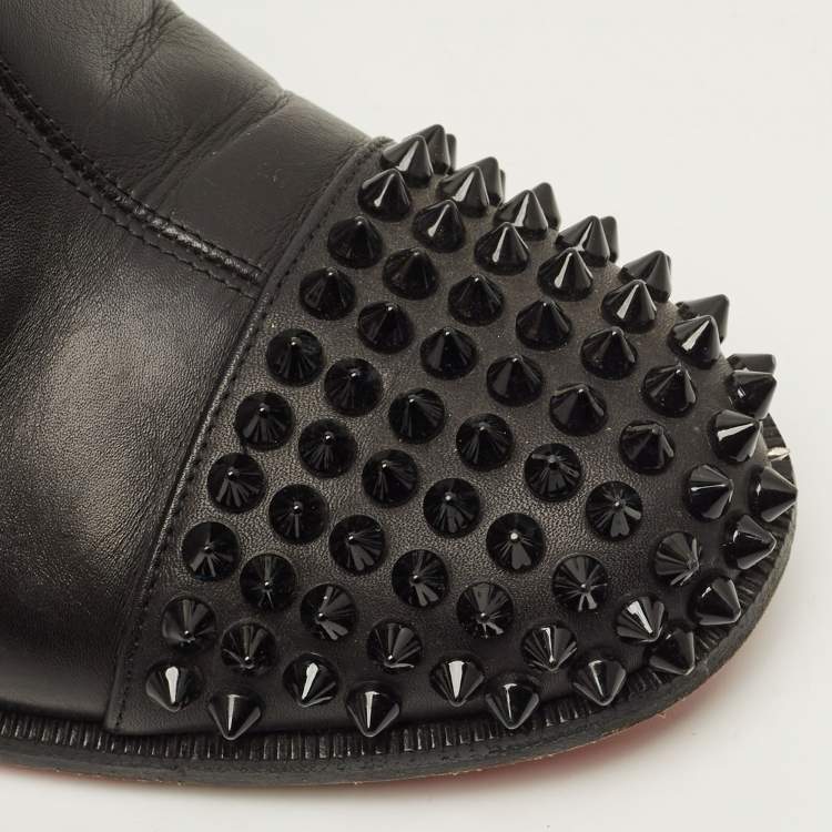 Pre Owned Christian Louboutin Egoutina Size 39.5 Black Leather Knee Length Boots