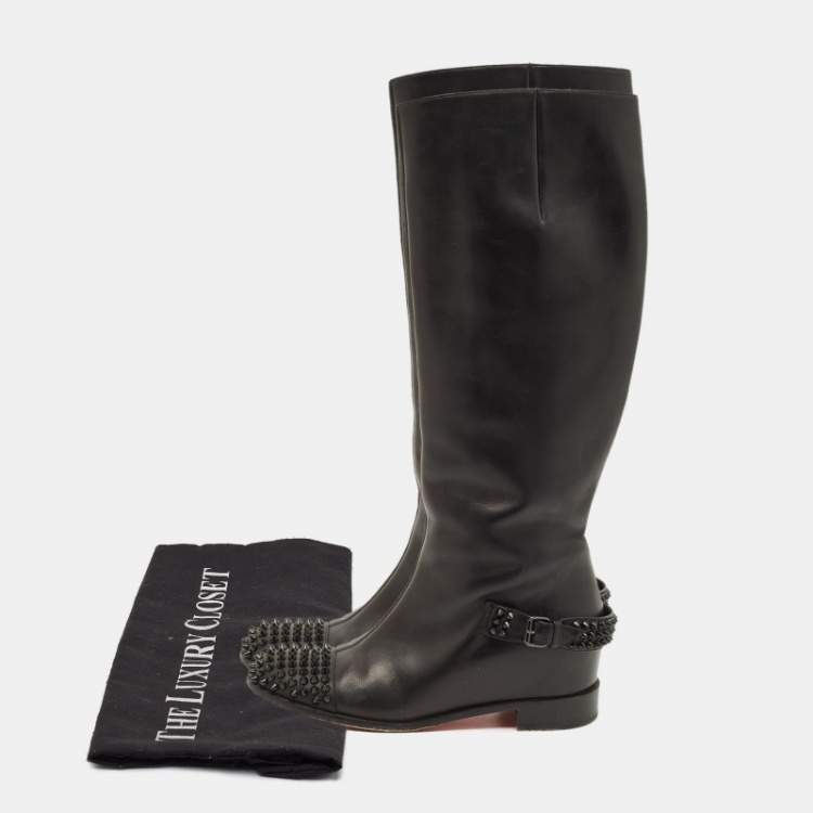 Pre Owned Christian Louboutin Egoutina Size 39.5 Black Leather Knee Length Boots