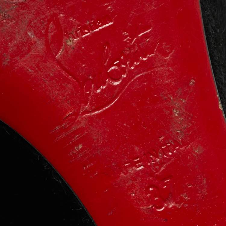 Pre Owned Christian Louboutin Size 37 Black Suede Fringe Knee Length Boots