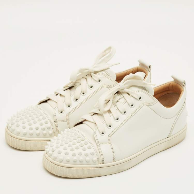 Pre Owned Christian Louboutin Lou Spikes Size 41 White Leather Lace Up Sneakers
