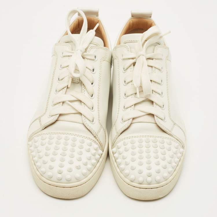 Pre Owned Christian Louboutin Lou Spikes Size 41 White Leather Lace Up Sneakers