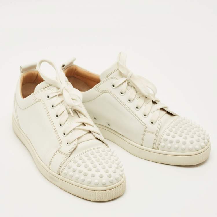 Pre Owned Christian Louboutin Lou Spikes Size 41 White Leather Lace Up Sneakers
