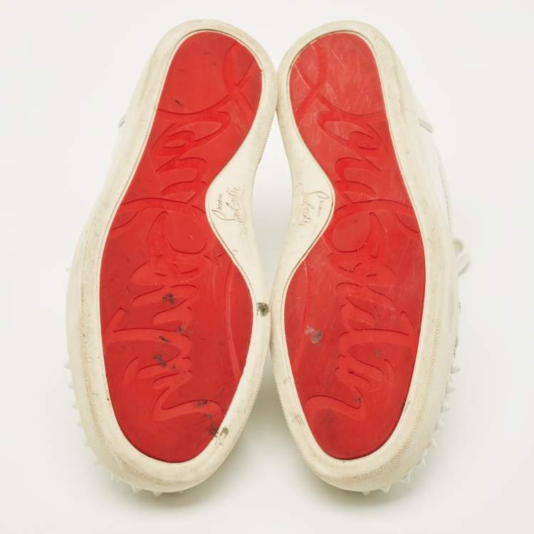 Pre Owned Christian Louboutin Lou Spikes Size 41 White Leather Lace Up Sneakers