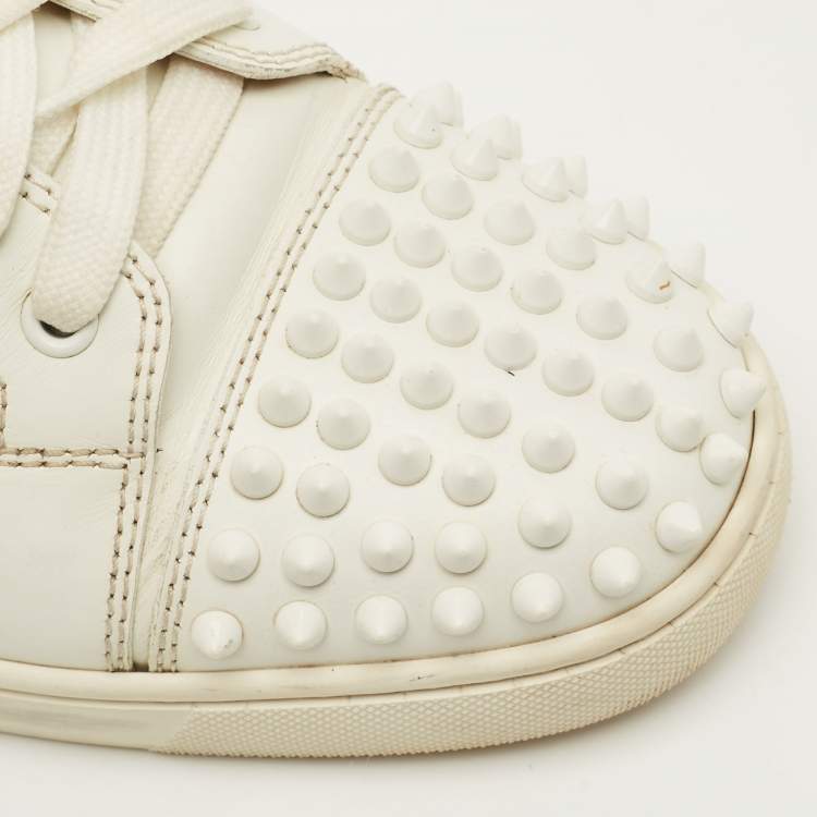 Pre Owned Christian Louboutin Lou Spikes Size 41 White Leather Lace Up Sneakers