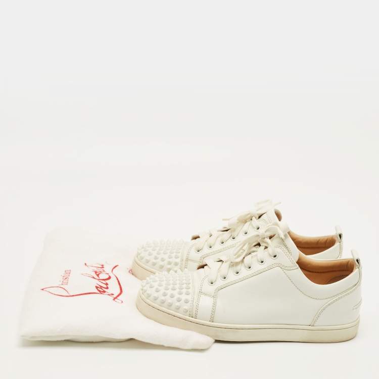 Pre Owned Christian Louboutin Lou Spikes Size 41 White Leather Lace Up Sneakers