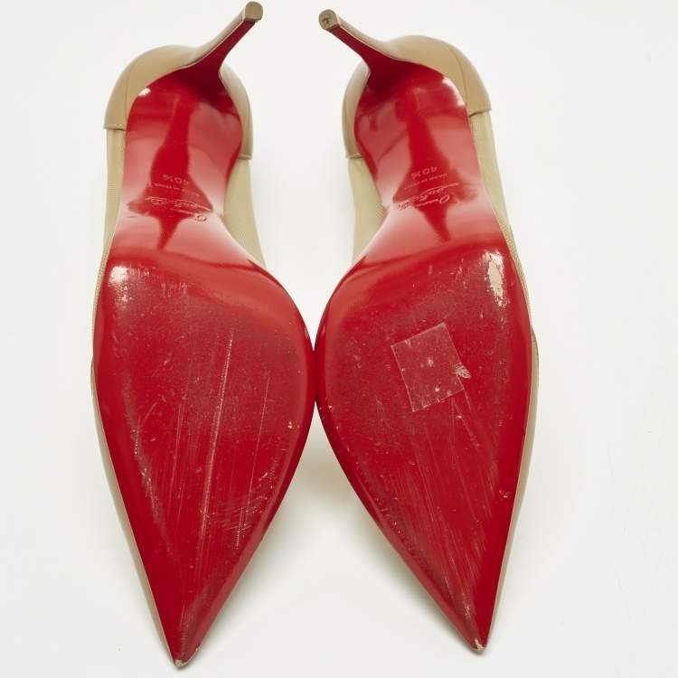 Pre Owned Christian Louboutin Galativi Strass Size 40.5 Beige Leather and Mesh Pumps