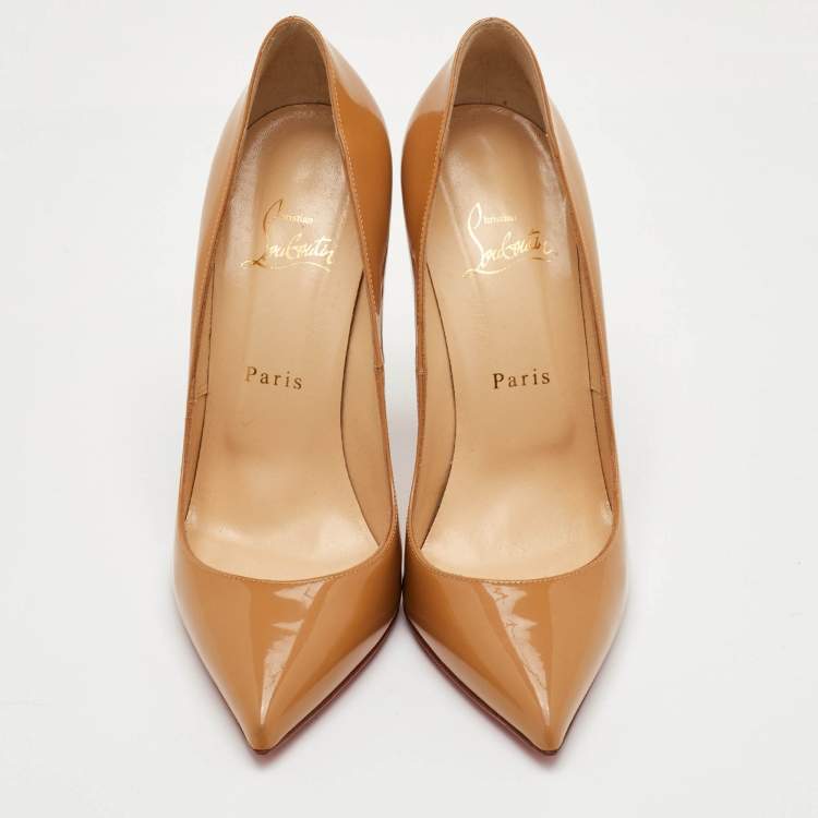 Pre Owned Christian Louboutin Pigalle Size 39 Beige Patent Leather Pointed Toe Pumps
