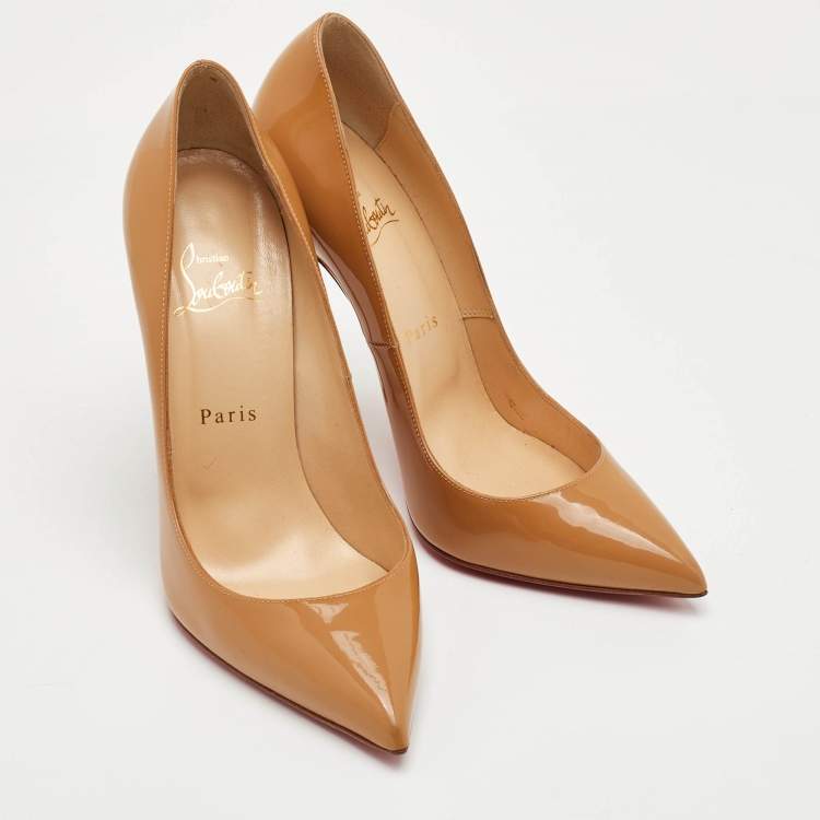 Pre Owned Christian Louboutin Pigalle Size 39 Beige Patent Leather Pointed Toe Pumps