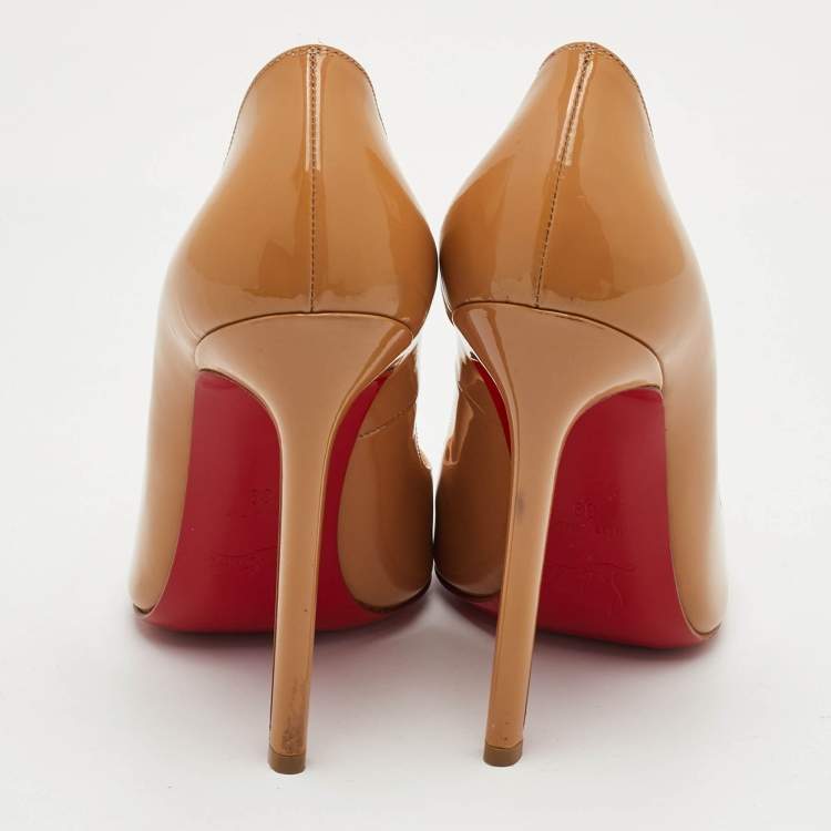 Pre Owned Christian Louboutin Pigalle Size 39 Beige Patent Leather Pointed Toe Pumps