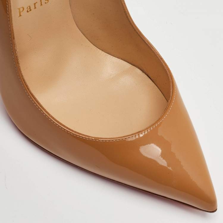 Pre Owned Christian Louboutin Pigalle Size 39 Beige Patent Leather Pointed Toe Pumps