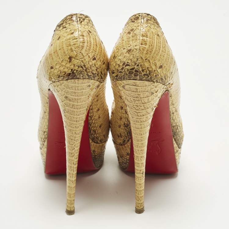 Pre Owned Christian Louboutin Lady Peep Size 37.5 Two Tone Python Leather Platform Pumps