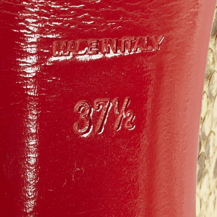 Pre Owned Christian Louboutin Lady Peep Size 37.5 Two Tone Python Leather Platform Pumps