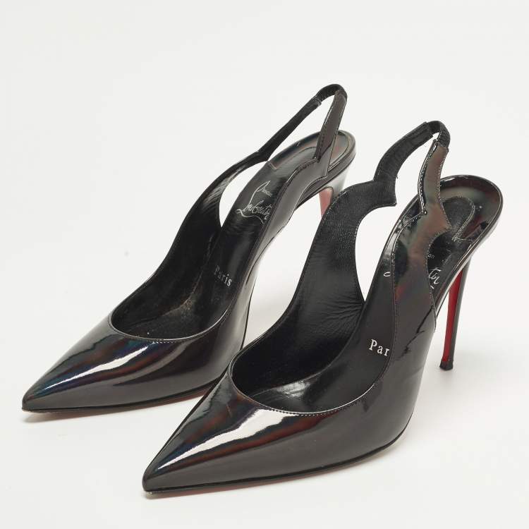 Pre Owned Christian Louboutin Hot Chick Size 38 Black Patent Leather Slingback Pumps