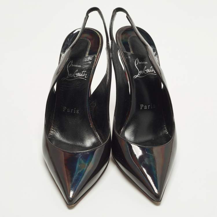 Pre Owned Christian Louboutin Hot Chick Size 38 Black Patent Leather Slingback Pumps