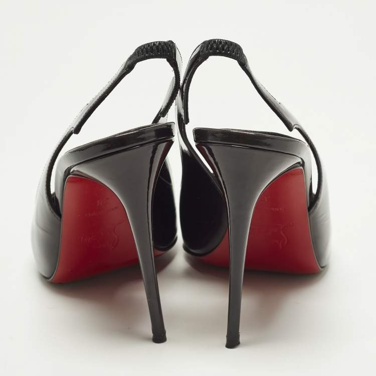 Pre Owned Christian Louboutin Hot Chick Size 38 Black Patent Leather Slingback Pumps
