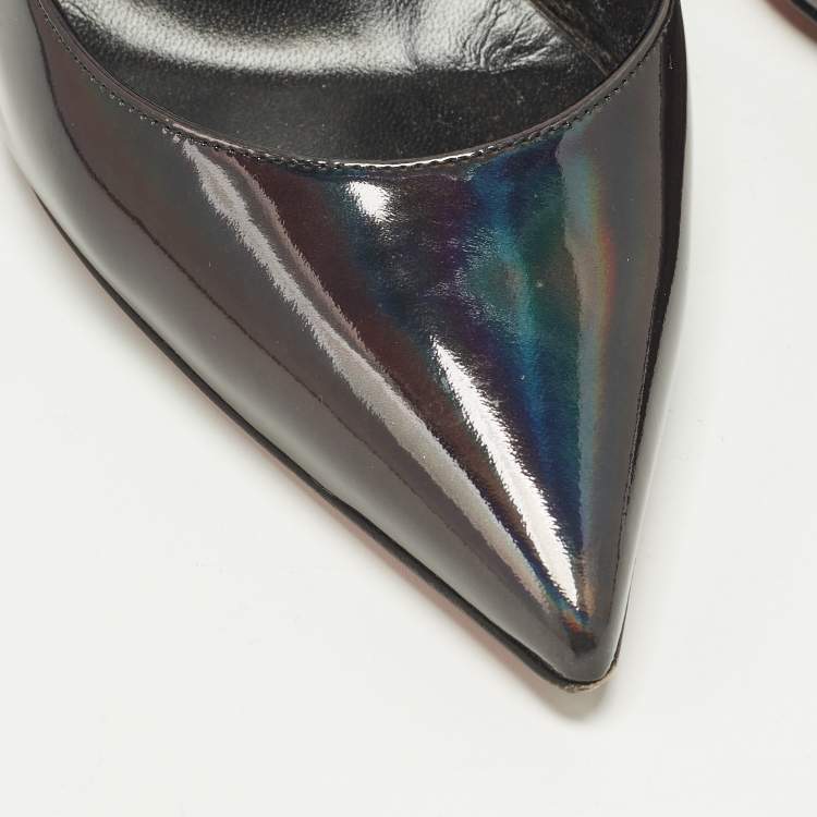 Pre Owned Christian Louboutin Hot Chick Size 38 Black Patent Leather Slingback Pumps