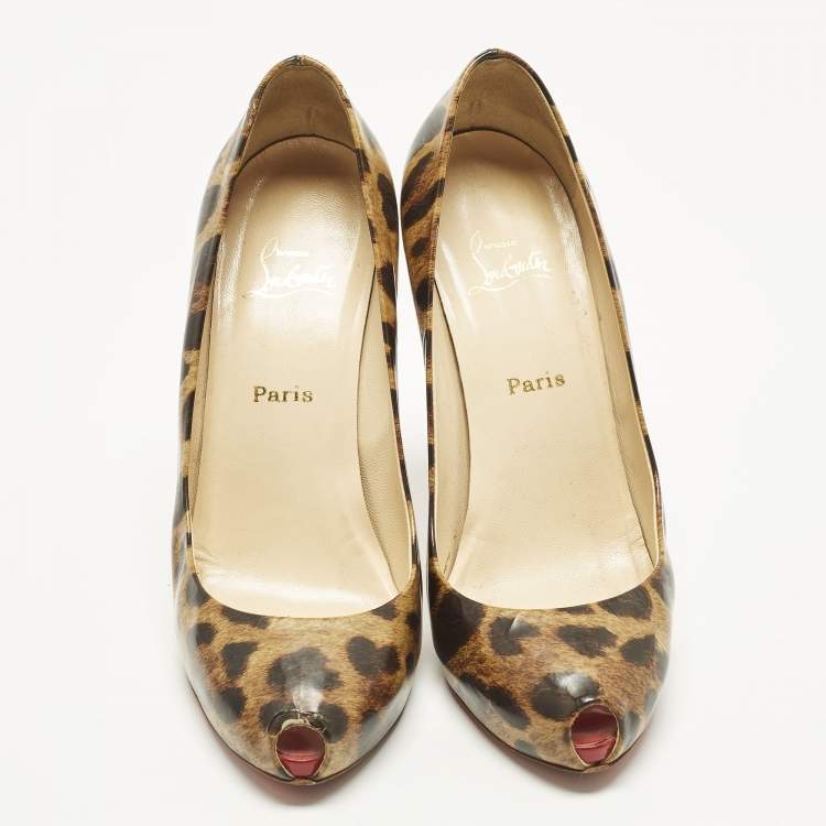 Pre Owned Christian Louboutin Ron Ron Size 39.5 Brown/Beige Leopard Print Leather Platform Pumps