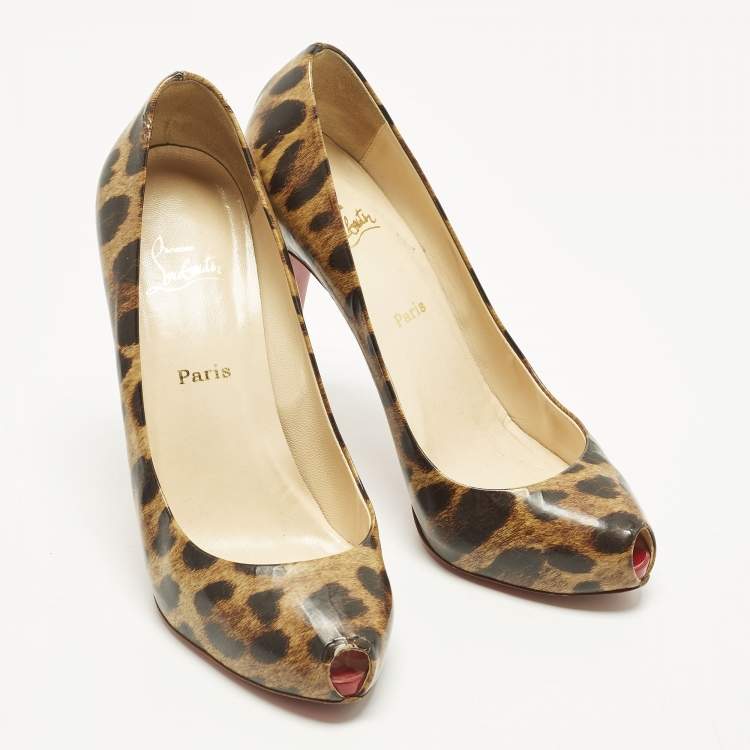 Pre Owned Christian Louboutin Ron Ron Size 39.5 Brown/Beige Leopard Print Leather Platform Pumps