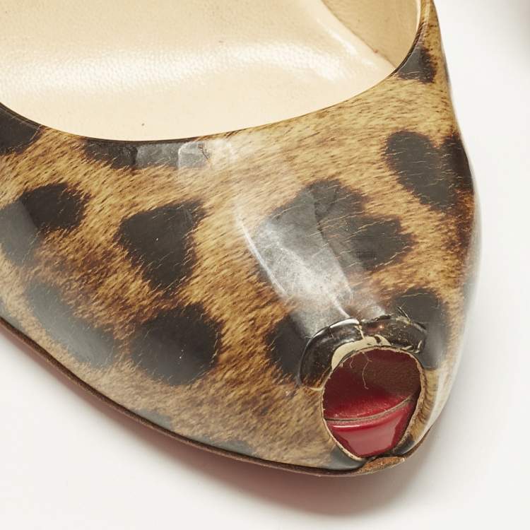 Pre Owned Christian Louboutin Ron Ron Size 39.5 Brown/Beige Leopard Print Leather Platform Pumps