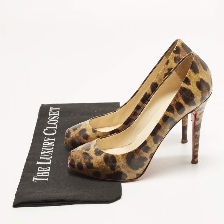 Pre Owned Christian Louboutin Ron Ron Size 39.5 Brown/Beige Leopard Print Leather Platform Pumps