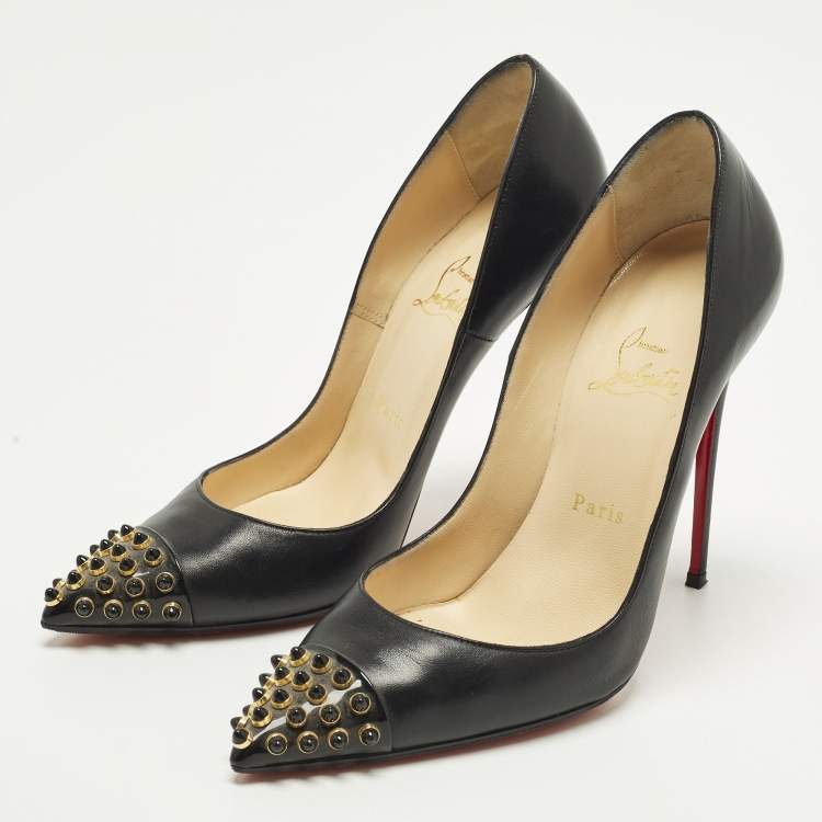 Pre Owned Christian Louboutin Cabo Size 38.5 Black Leather Pumps