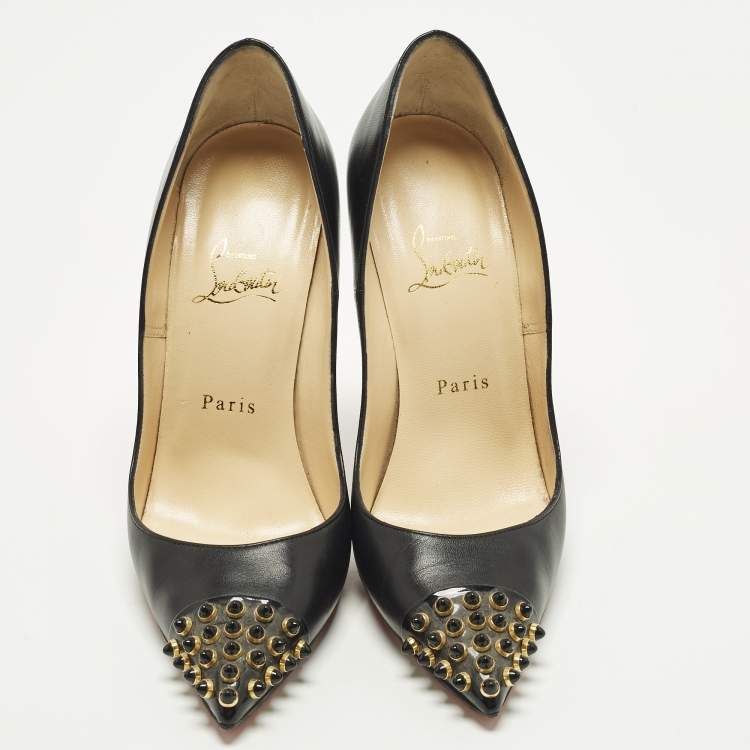 Pre Owned Christian Louboutin Cabo Size 38.5 Black Leather Pumps