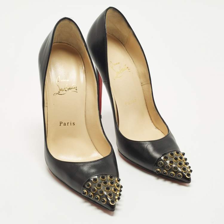 Pre Owned Christian Louboutin Cabo Size 38.5 Black Leather Pumps