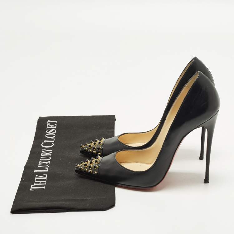 Pre Owned Christian Louboutin Cabo Size 38.5 Black Leather Pumps