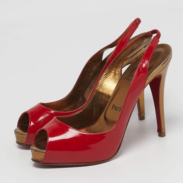 Pre Owned Christian Louboutin Lady Peep Size 38.5 Red Patent Leather Pumps