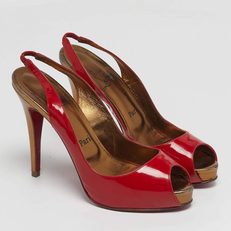 Pre Owned Christian Louboutin Lady Peep Size 38.5 Red Patent Leather Pumps