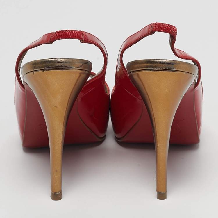 Pre Owned Christian Louboutin Lady Peep Size 38.5 Red Patent Leather Pumps