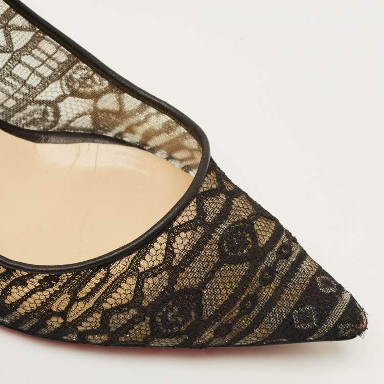 مملوكة مسبقًا Christian Louboutin Saramor Size 38 Black Lace and Leather Pumps