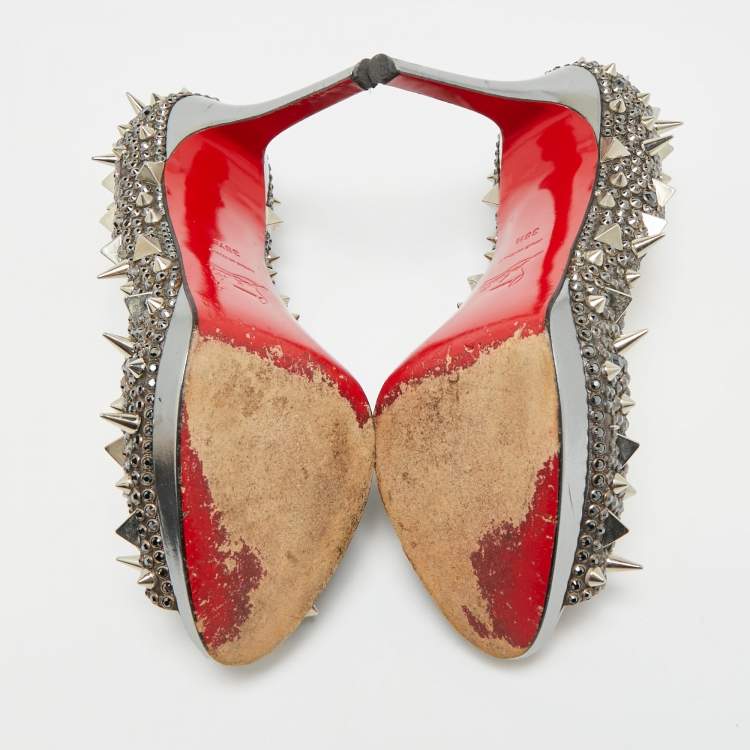 Pre Owned Christian Louboutin Size 38.5 Silver Glitter Peep Toe Pumps