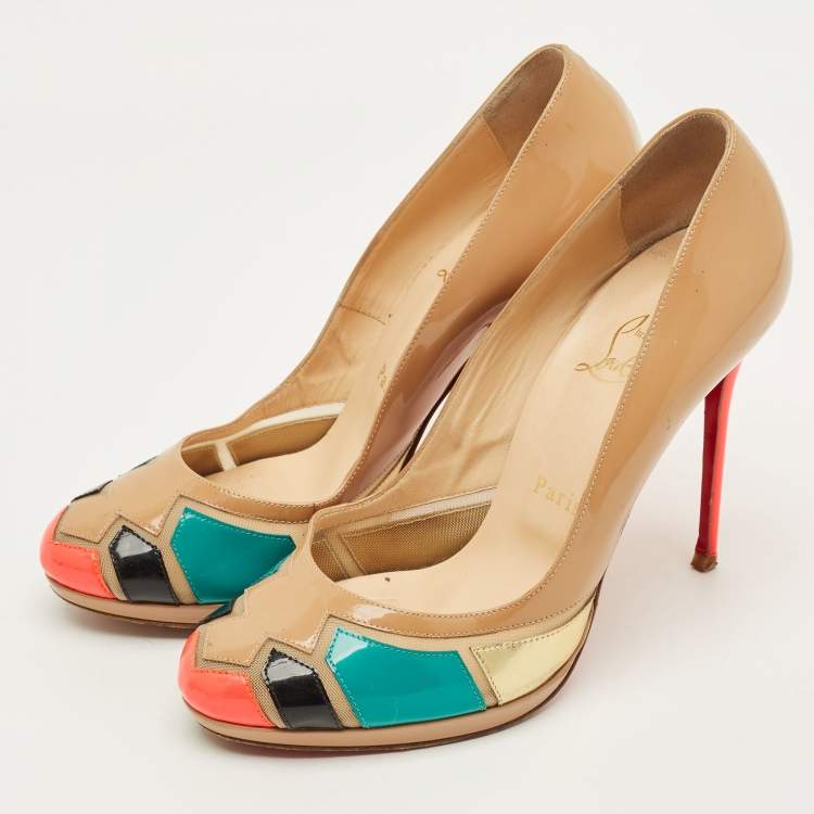 Pre Owned Christian Louboutin Astrogirl Size 38 Multicolor Patent Leather Pumps