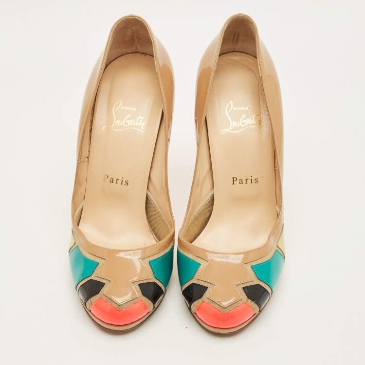 Pre Owned Christian Louboutin Astrogirl Size 38 Multicolor Patent Leather Pumps