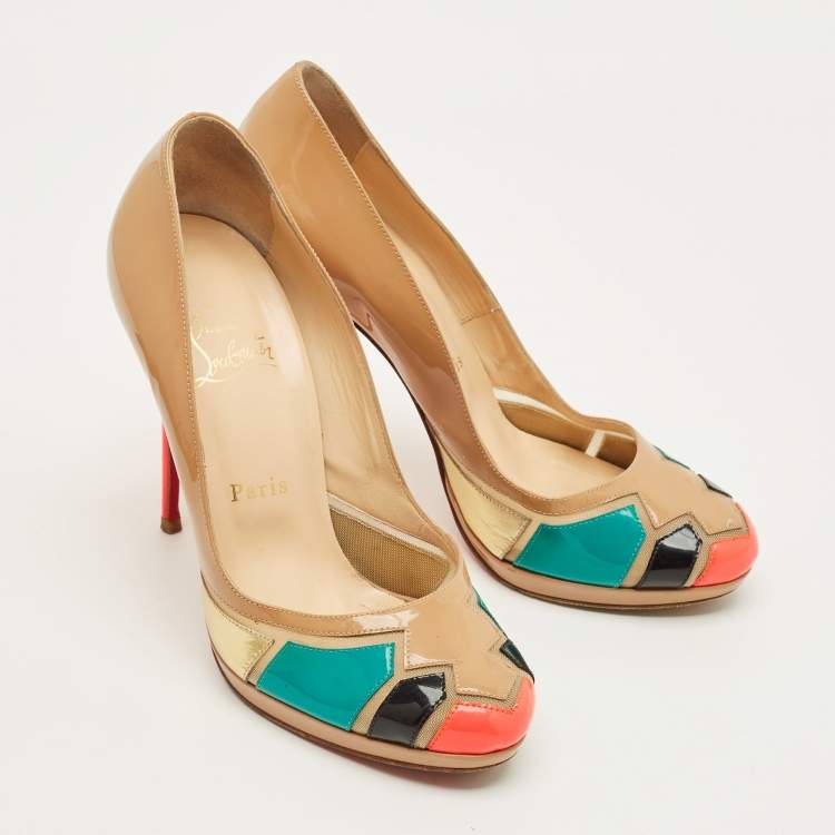Pre Owned Christian Louboutin Astrogirl Size 38 Multicolor Patent Leather Pumps