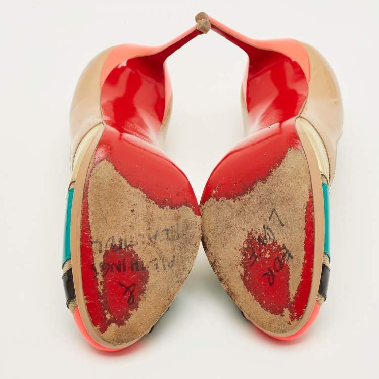 Pre Owned Christian Louboutin Astrogirl Size 38 Multicolor Patent Leather Pumps