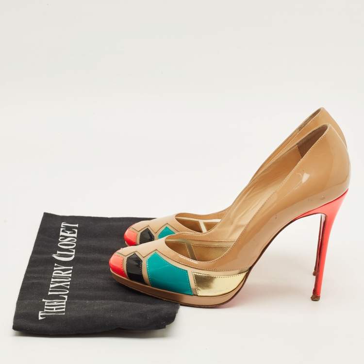 Pre Owned Christian Louboutin Astrogirl Size 38 Multicolor Patent Leather Pumps