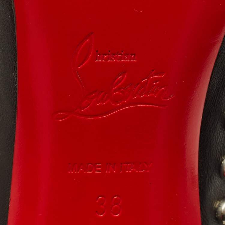 Pre Owned Christian Louboutin Guerilla Size 38 Black Leather Spike Open Toe Slouchy Ankle Length Boots