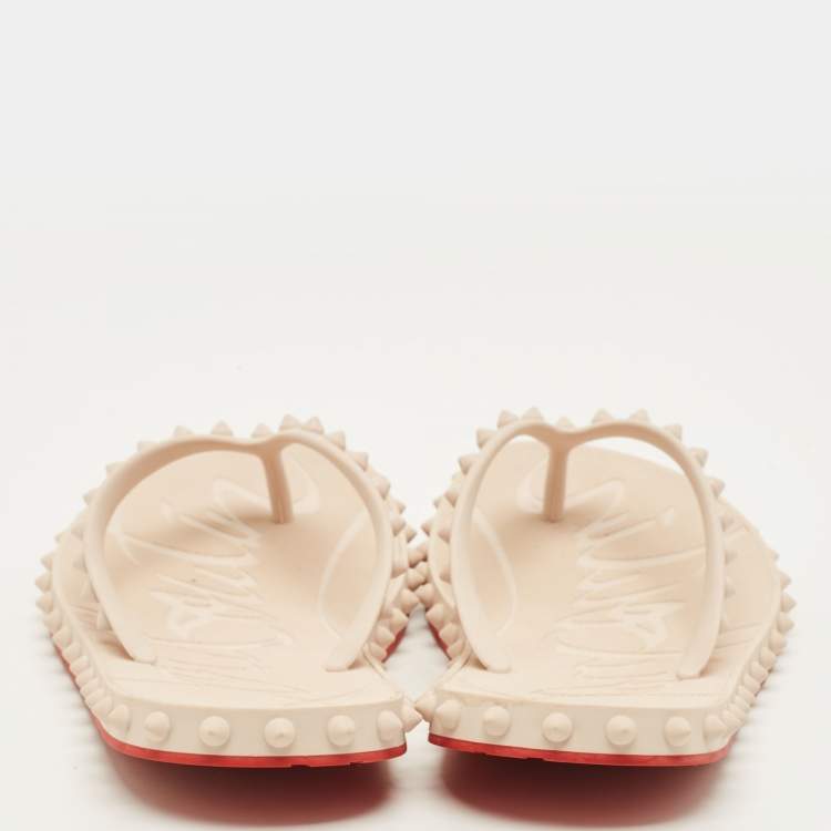 Pre Owned Christian Louboutin Size 39 Cream Rubber Spikes Flip Flops