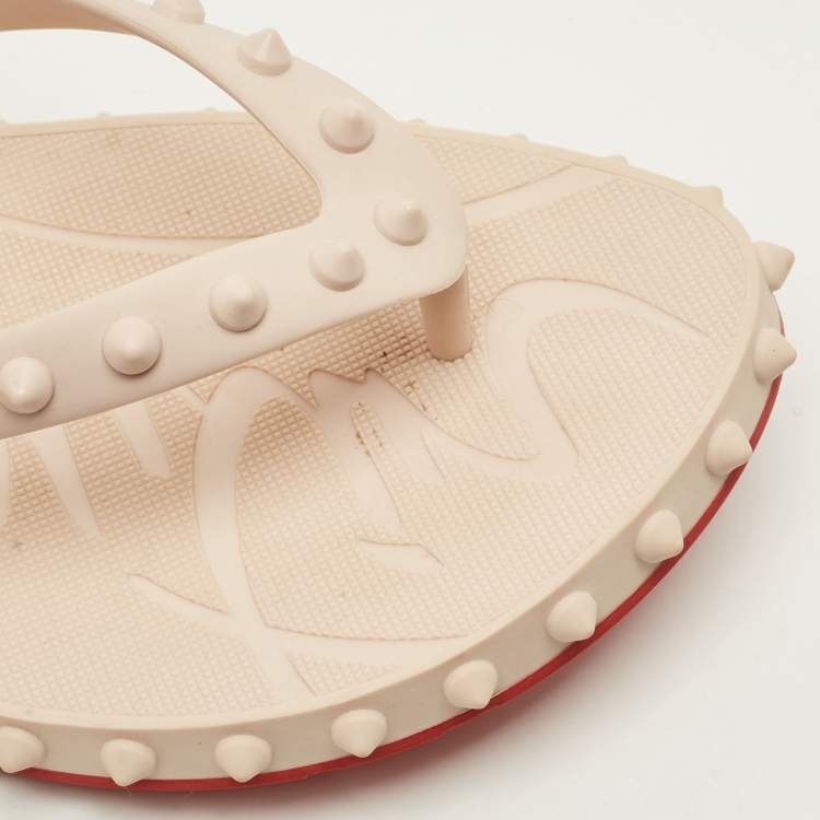 Pre Owned Christian Louboutin Size 39 Cream Rubber Spikes Flip Flops
