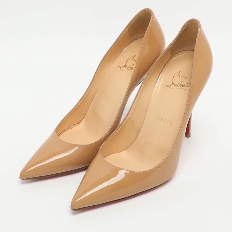 Pre Owned Christian Louboutin Size 37 Beige Patent Leather Pumps